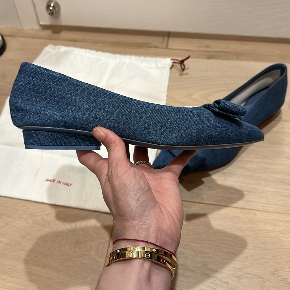 Salvatore Ferragamo Denim Viva Bow Ballerina Flats Size 11 - Picture 3 of 7